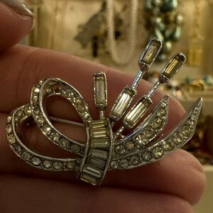 Silver Tone and Rhinestone Brooch